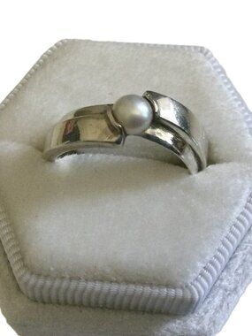 925 Sterling Silver Pearl Entwined Double Band Ring SZ 7